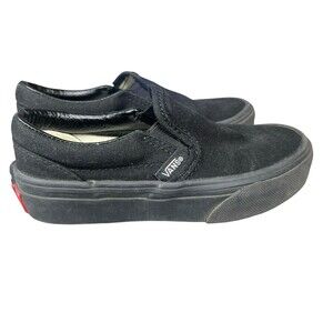 Vans Kids Slip-On Shoes Black Canvas Size 11 Youth Unisex Classic Skate Sneakers